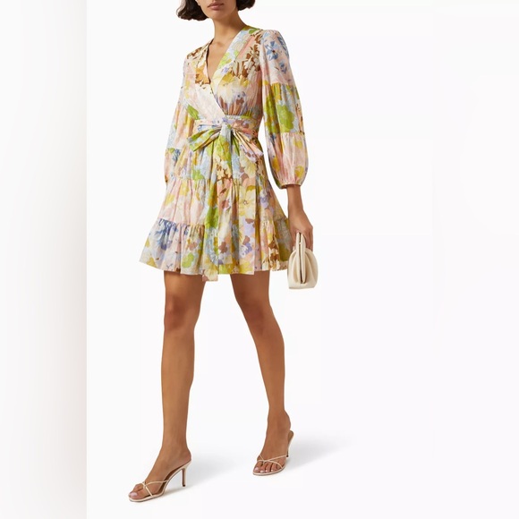 ZIMMERMANN Pop Wrap Mini Dress in Patch Floral NWT AU 1 (US4-6)